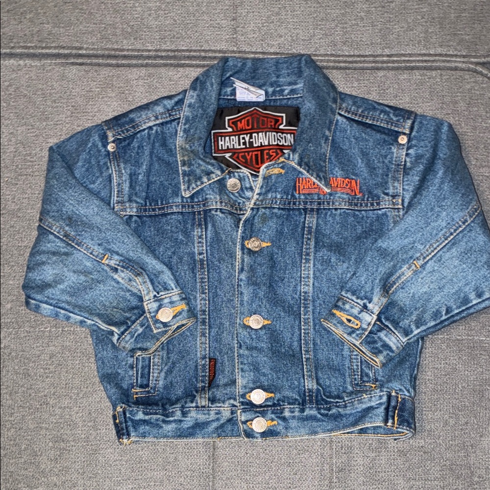 Harley-Davidson Kids Vintage Blue Denim Jacket with Orange Logo